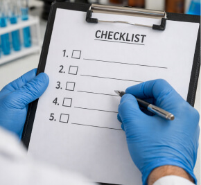 testing check list on a clip board